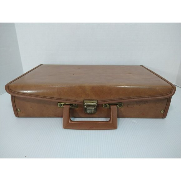 Other - Vintage Vinyl Cassette Tape Carry Case handle Holds 24 Light Brown Faux Leather